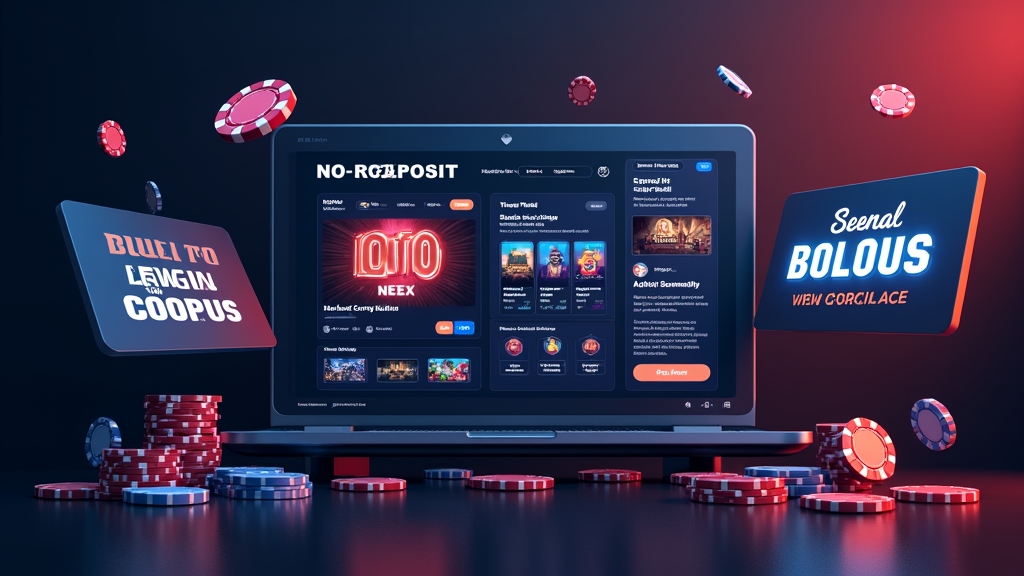 Casino promo dashboard with no-deposit codes and ongoing promotions